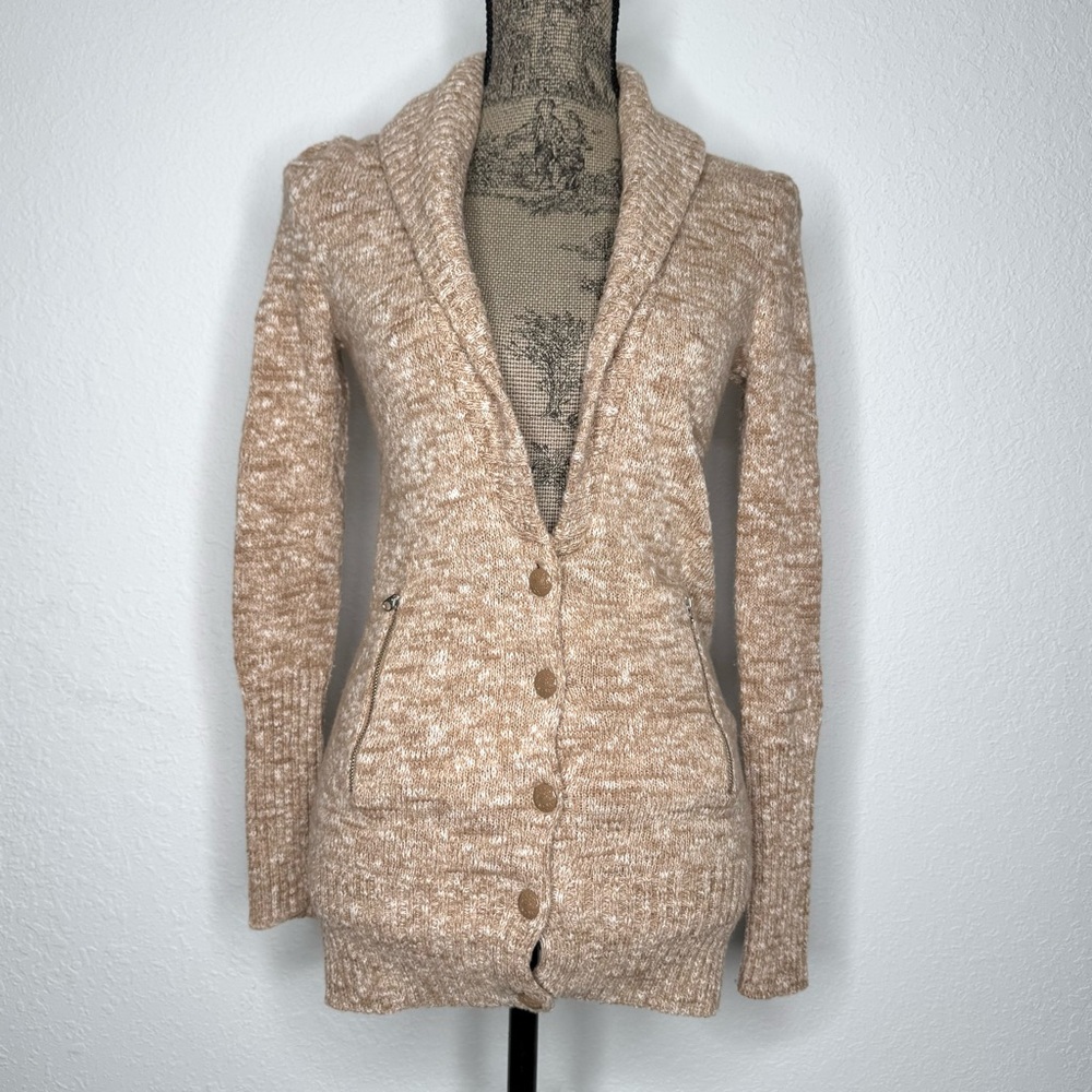 J. Crew Tan / White Marled Merino Wool Knit Cardigan Button Sweater Women's XS